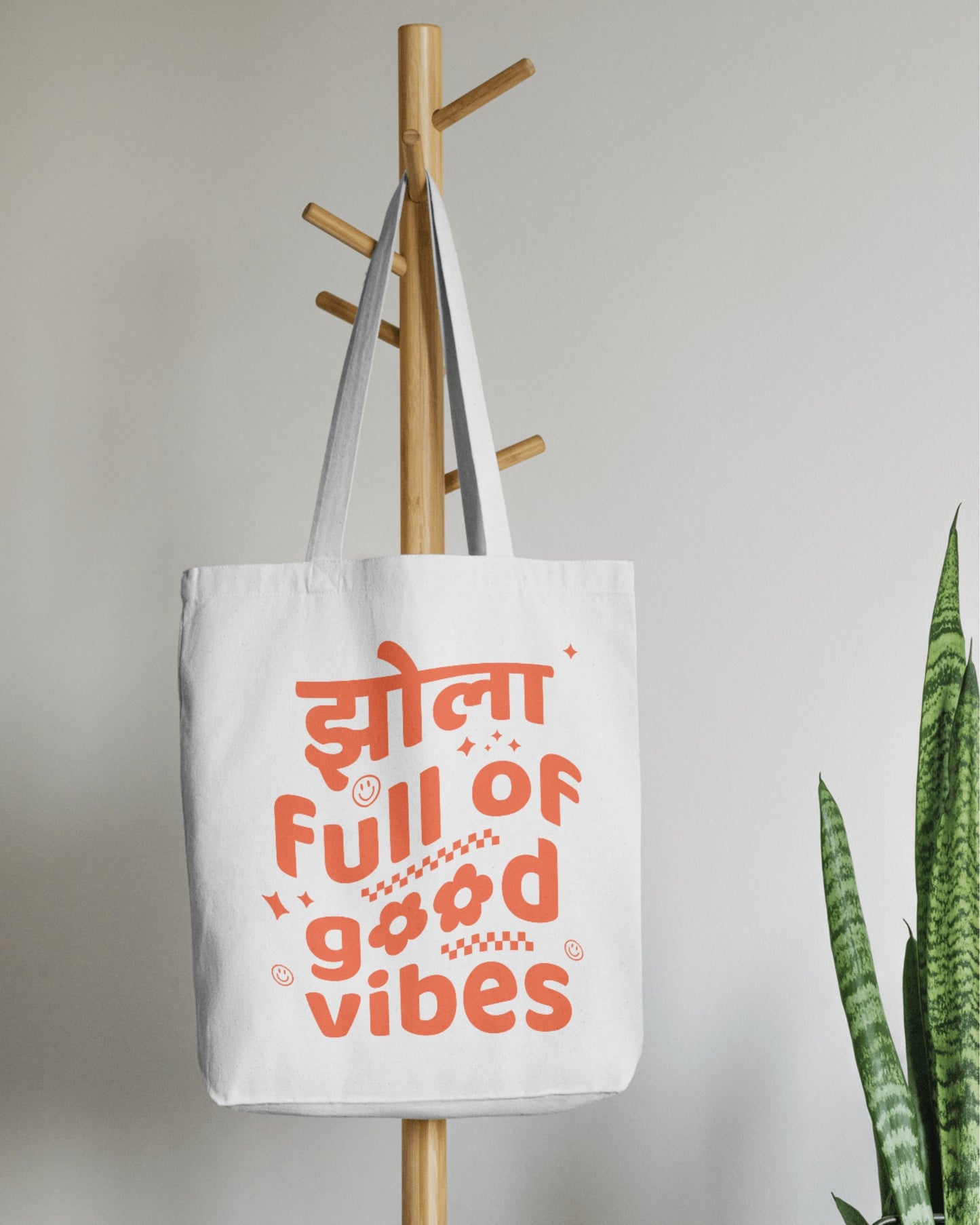 झोला Full Of Good Vibes - Groovy | Cotton Canvas Tote Bag