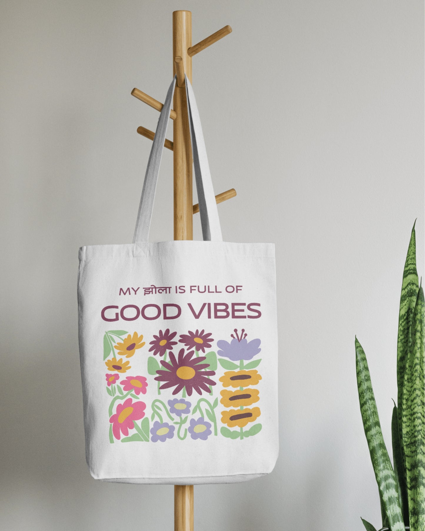 Good Vibes Jhola - Retro Floral | Cotton Canvas Tote Bag