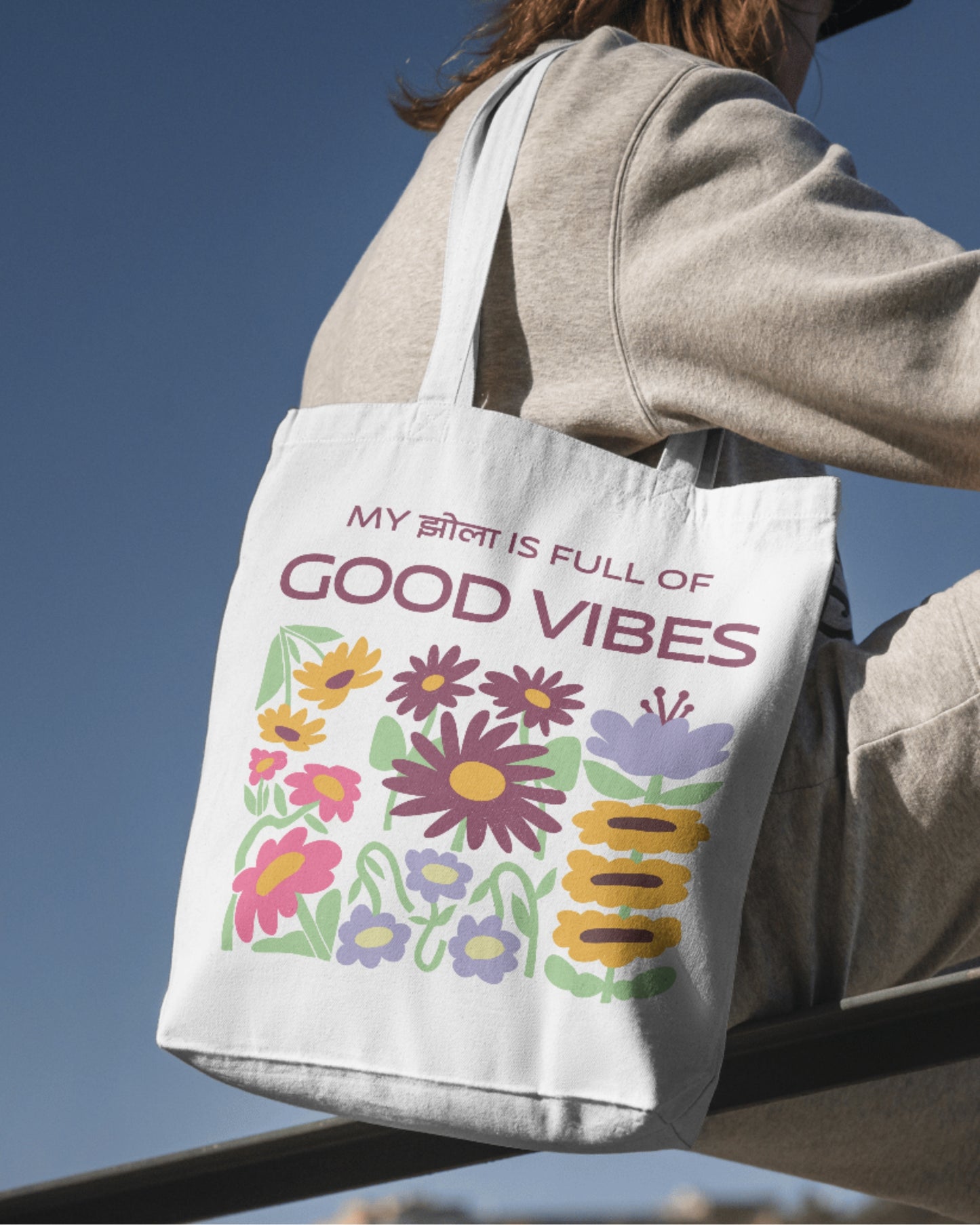 Good Vibes Jhola - Retro Floral | Cotton Canvas Tote Bag