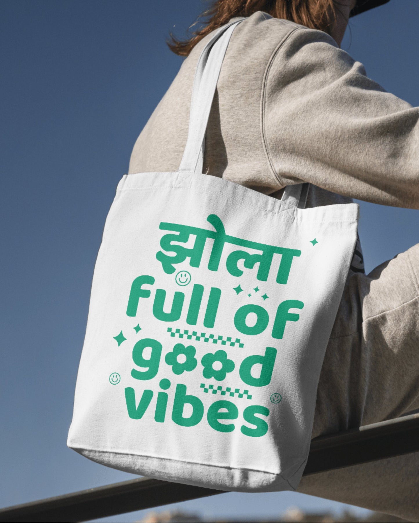 Jhola Full Of Good Vibes - Retro | Cotton Canvas Tote Bag
