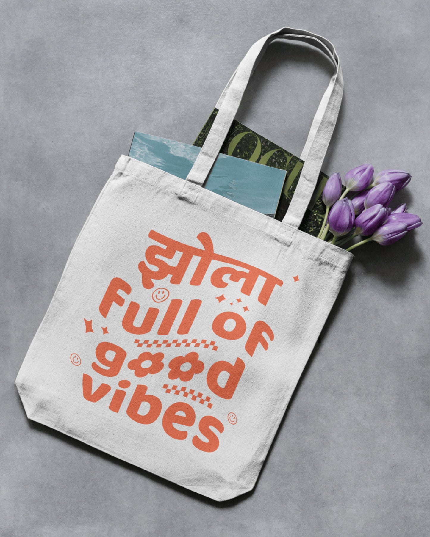 झोला Full Of Good Vibes - Groovy | Cotton Canvas Tote Bag