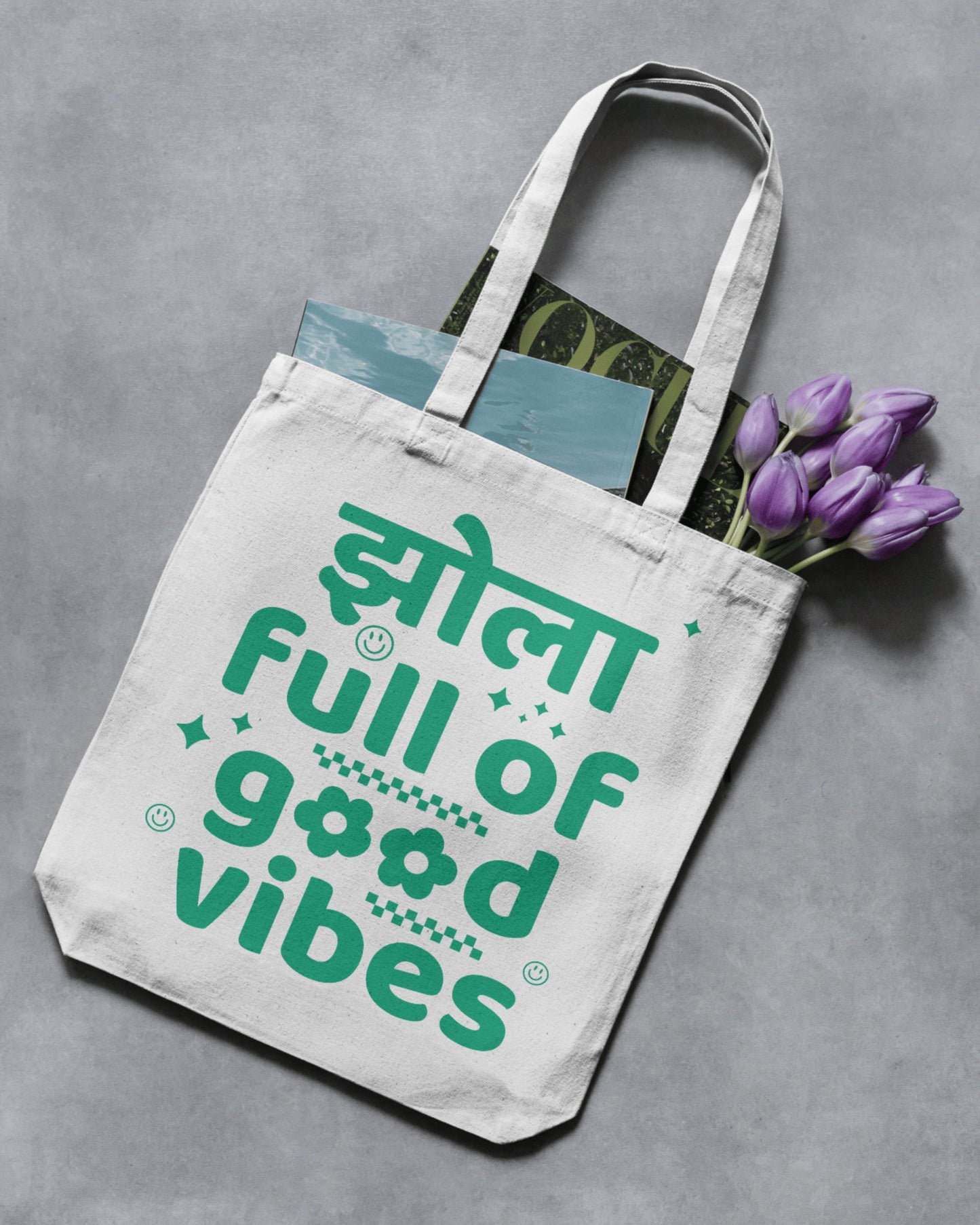 Jhola Full Of Good Vibes - Retro | Cotton Canvas Tote Bag