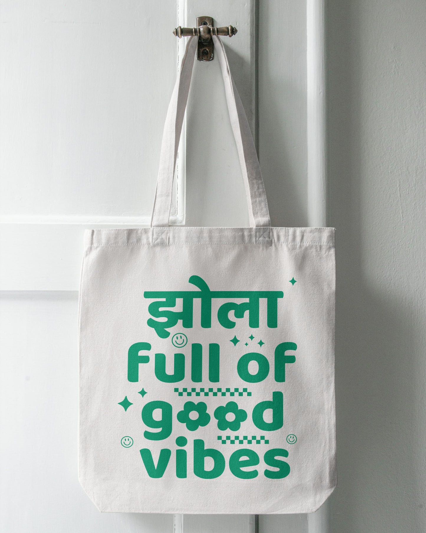 Jhola Full Of Good Vibes - Retro | Cotton Canvas Tote Bag