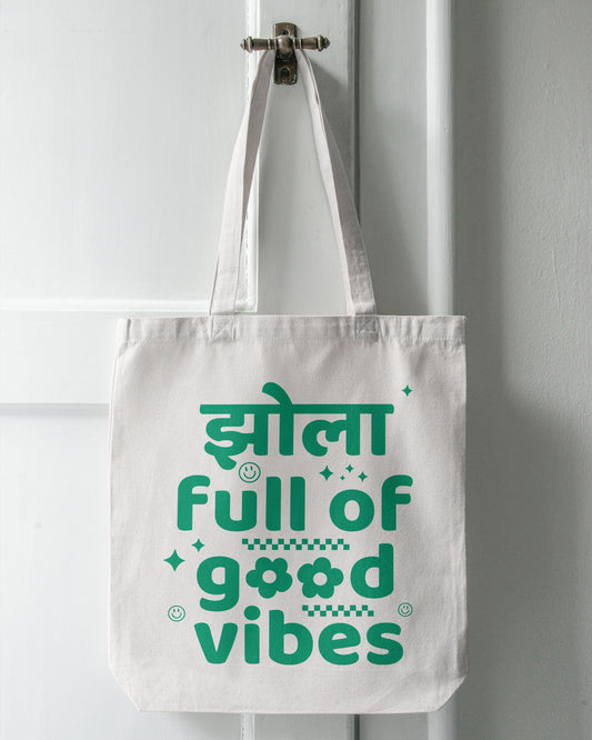Jhola Full Of Good Vibes - Retro | Cotton Canvas Tote Bag