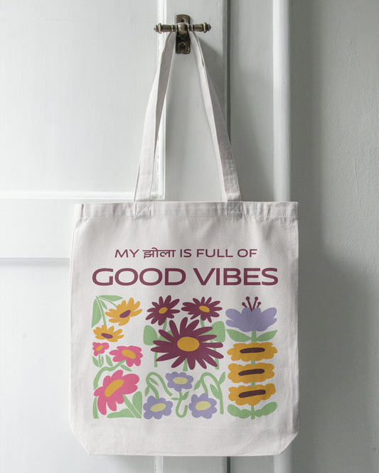 Good Vibes Jhola - Retro Floral | Cotton Canvas Tote Bag